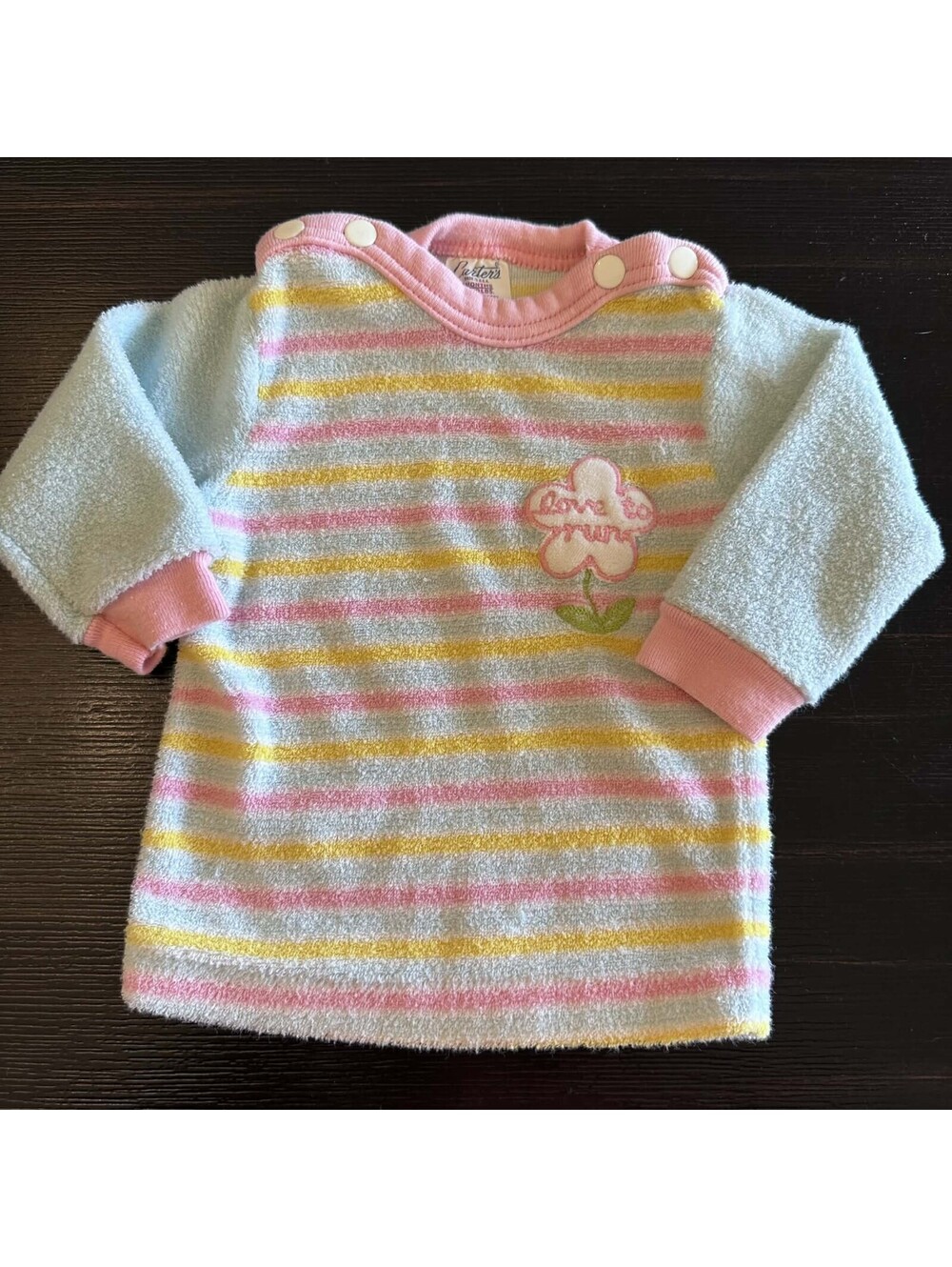 Vintage Carters 9M Terry Cloth Sweatshirt Pastel Striped Love To Mum Floral USA